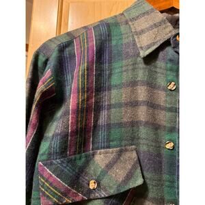 Back Packer Men's Vintage Flannel Green Plaid Button‎ Down Shirt, 80s 90s M